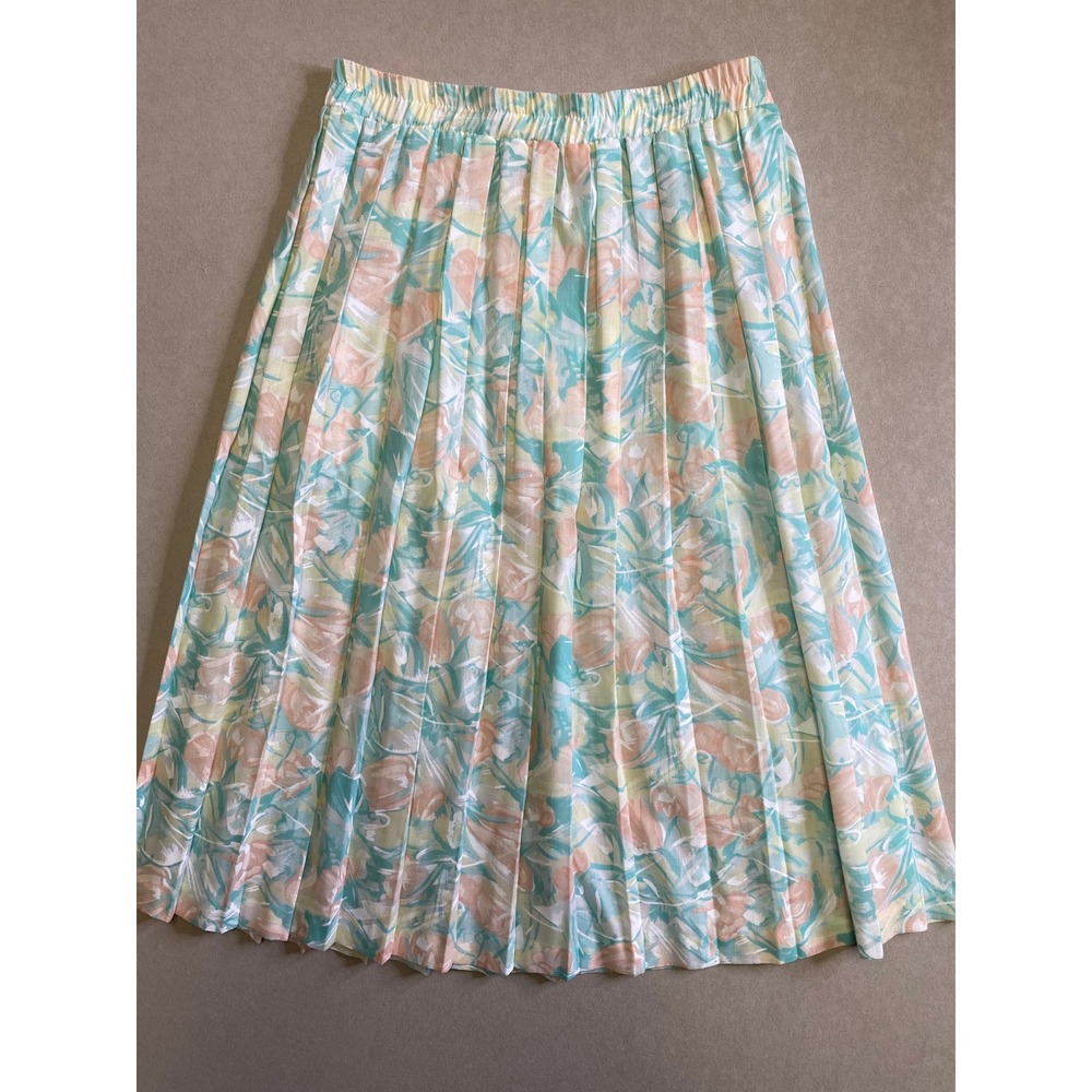 Vintage Jessica Cole Pastel Floral Pleated Midi Skirt Elastic Waist Medium USA